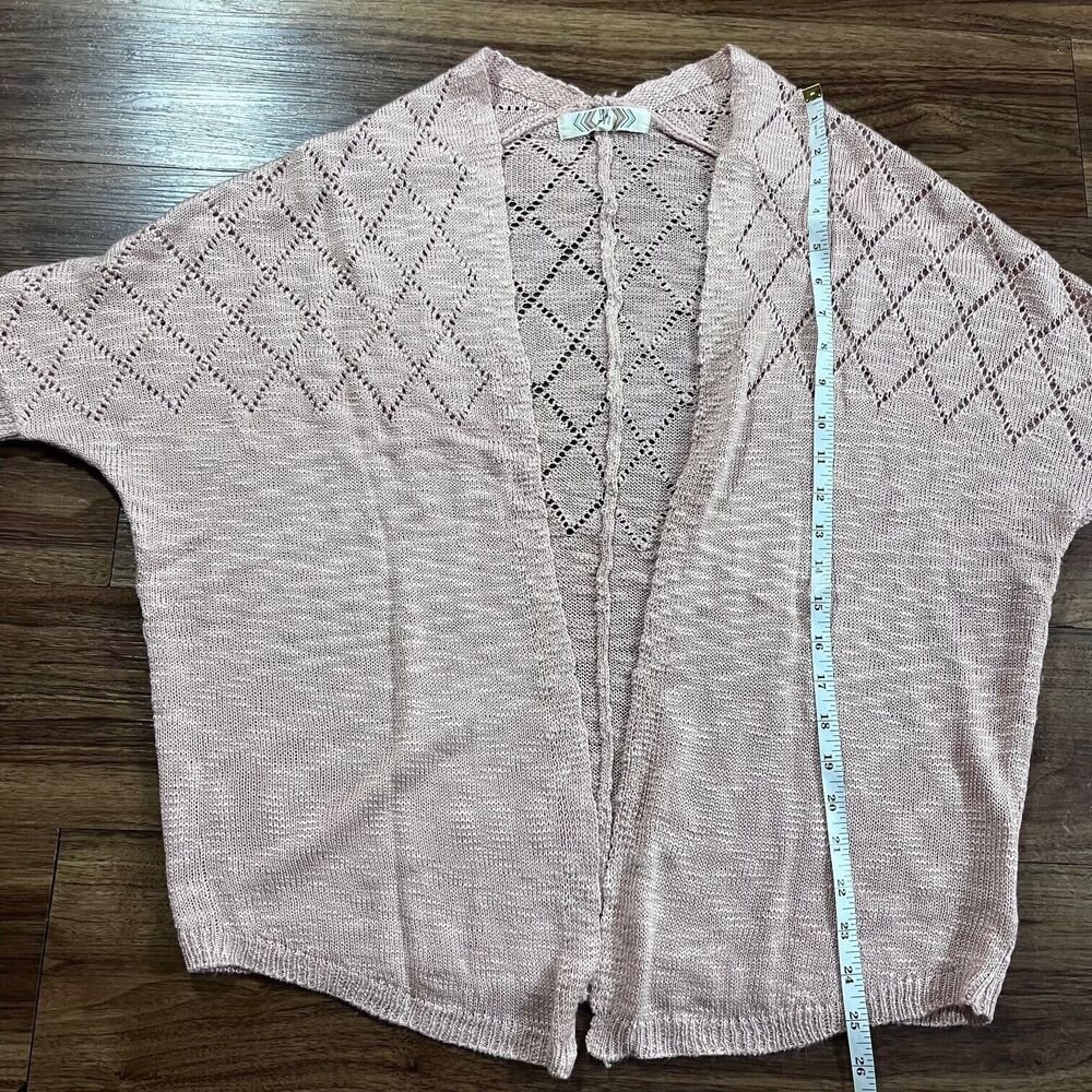 Pink Rose Acrylic Open Front Knit Cardigan 3/4 Sleeve Womens LG Pink Lightweight - Picture 4 of 8
